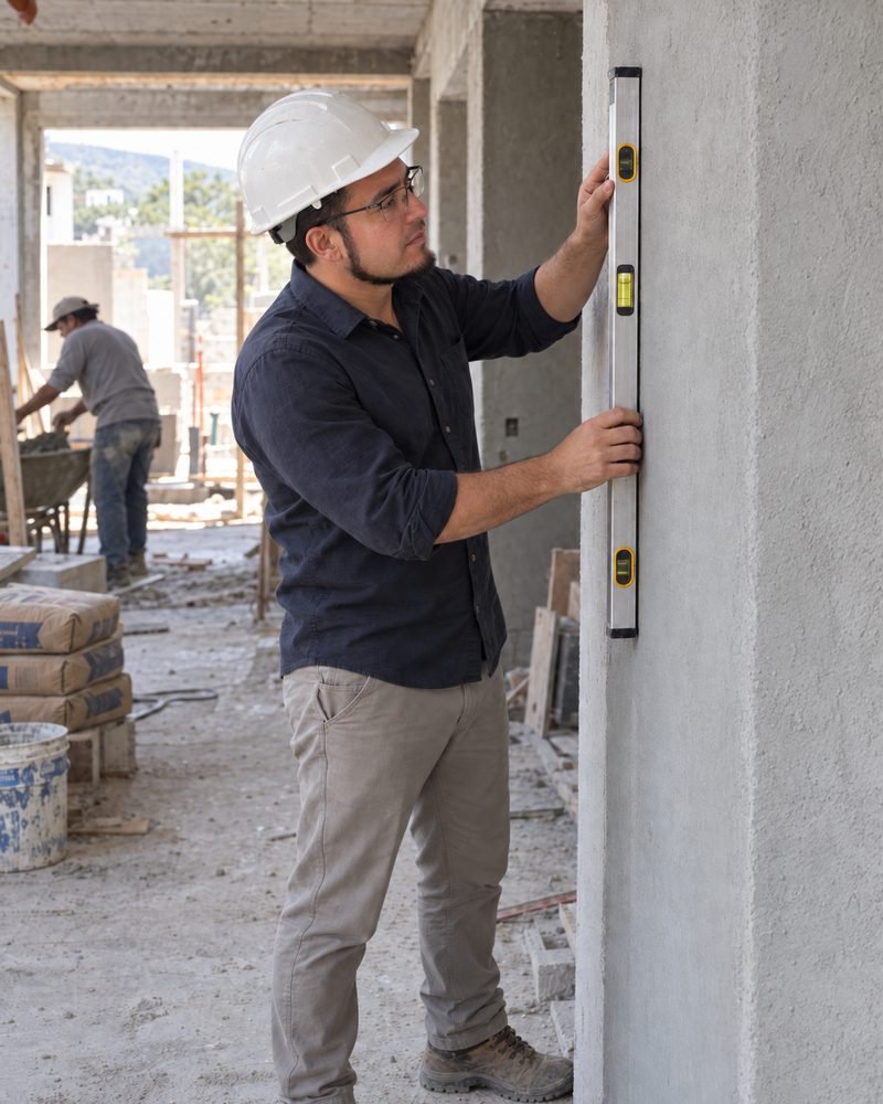 Revisión técnica de muro durante construcción residencial