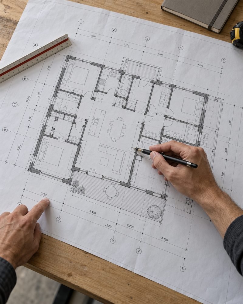 Revisión de distribución y medidas en plano arquitectónico
